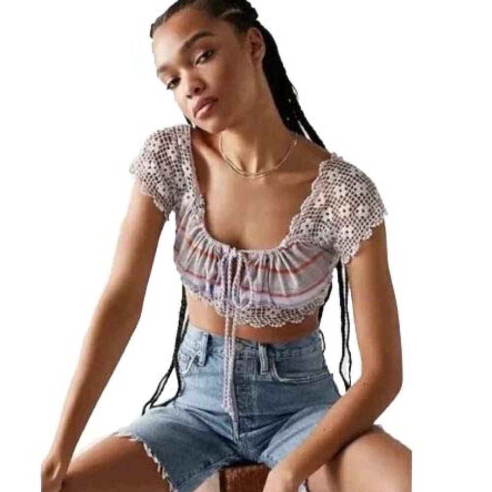 NEW Free People Aruba Crochet Multicolor Striped Crop Top Sz S Style #OB1522759